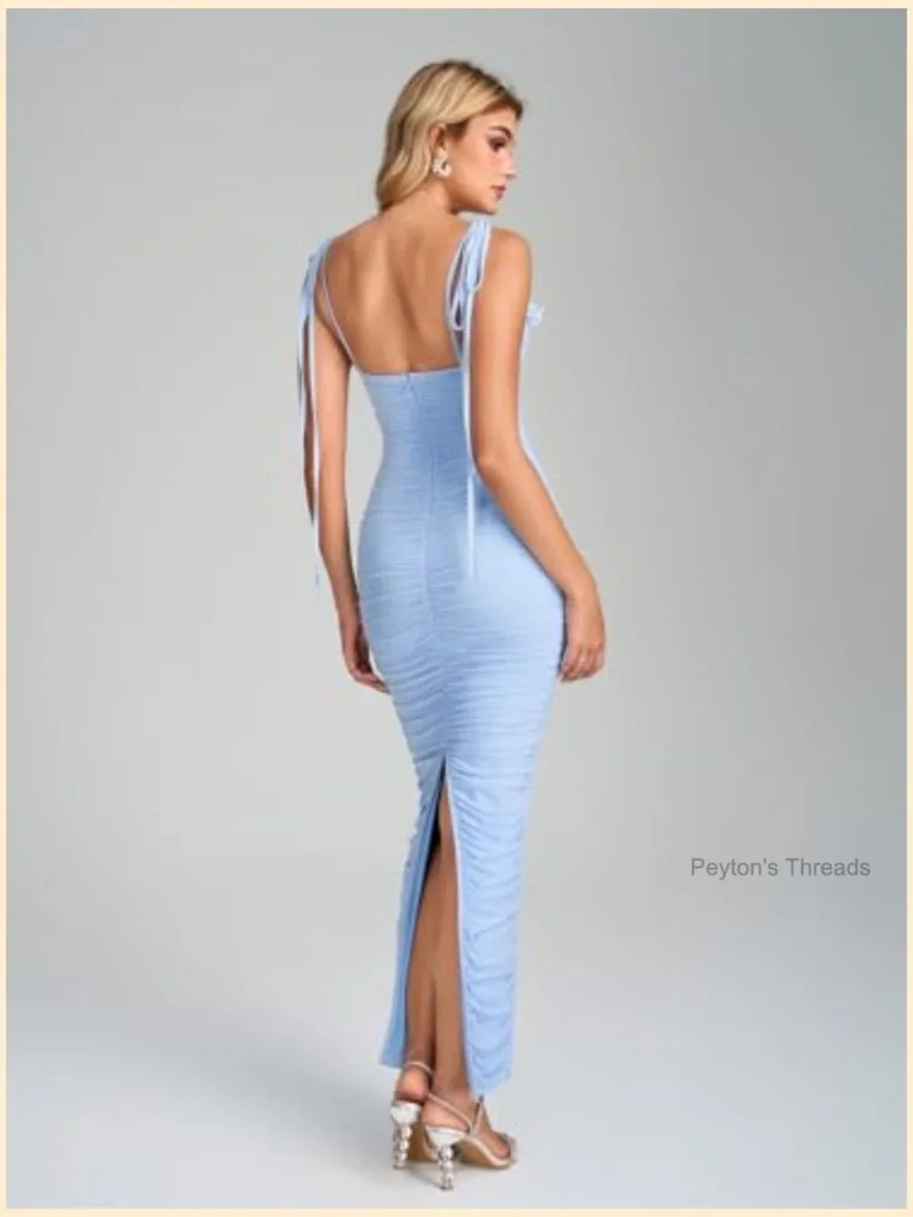 Tie Shoulder Formal Bodycon Maxi Dress Sleeveless Ruffle Ruched